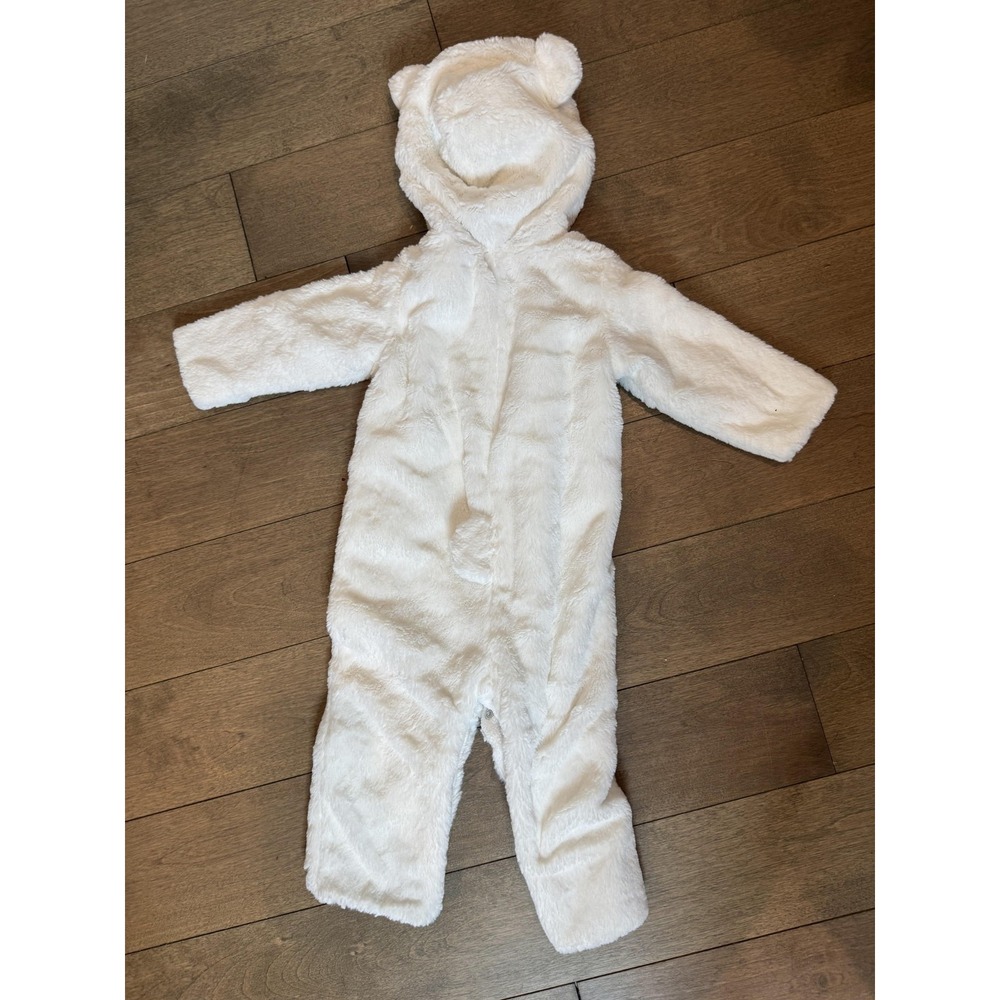 Pottery Barn Kids‎ Bear Costume Baby 12-24 Months White Faux Fur Hooded Bunting - Picture 7 of 7
